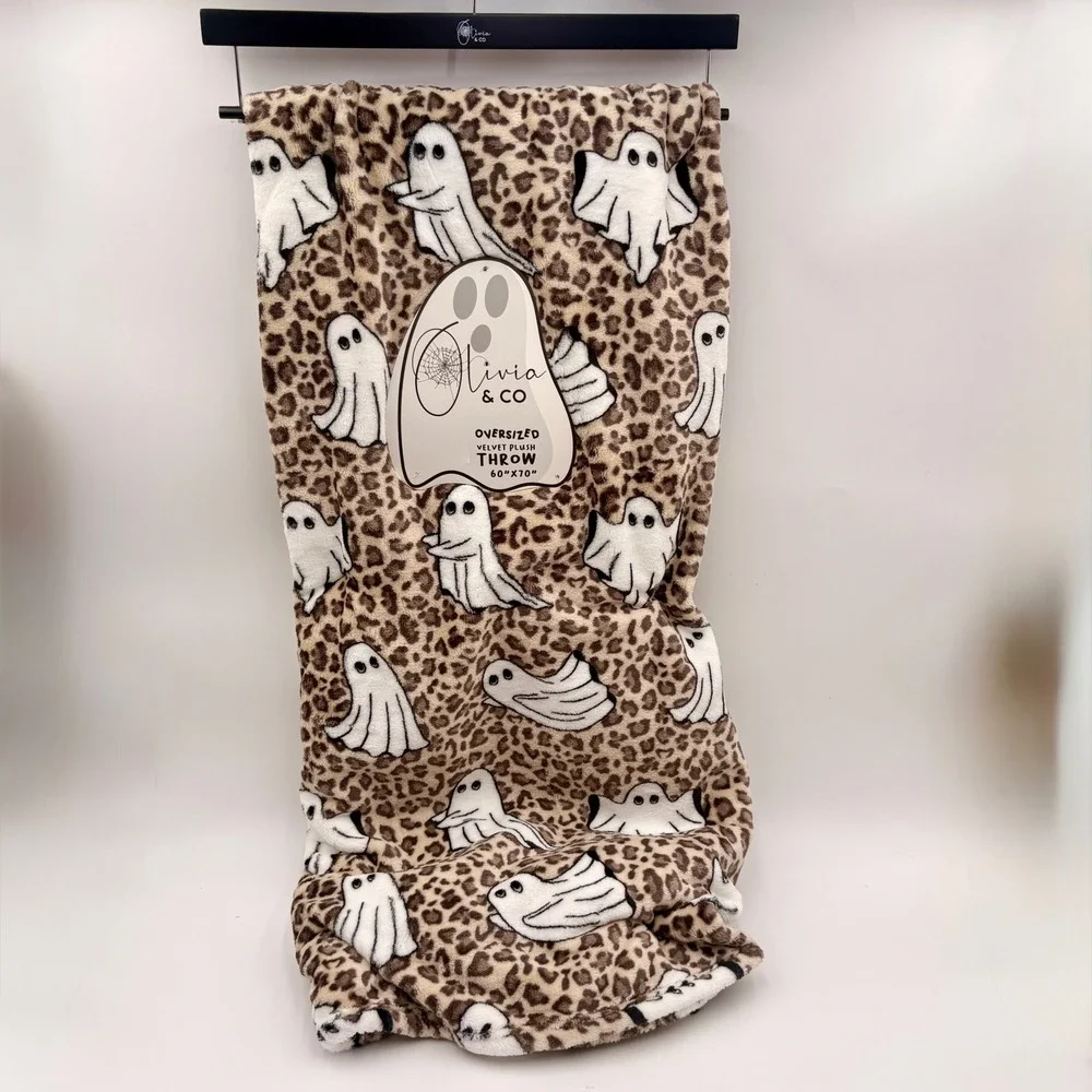 Olivia & Co Leopard Ghost Oversized Velvet Plush Halloween Throw Blanket 60x70